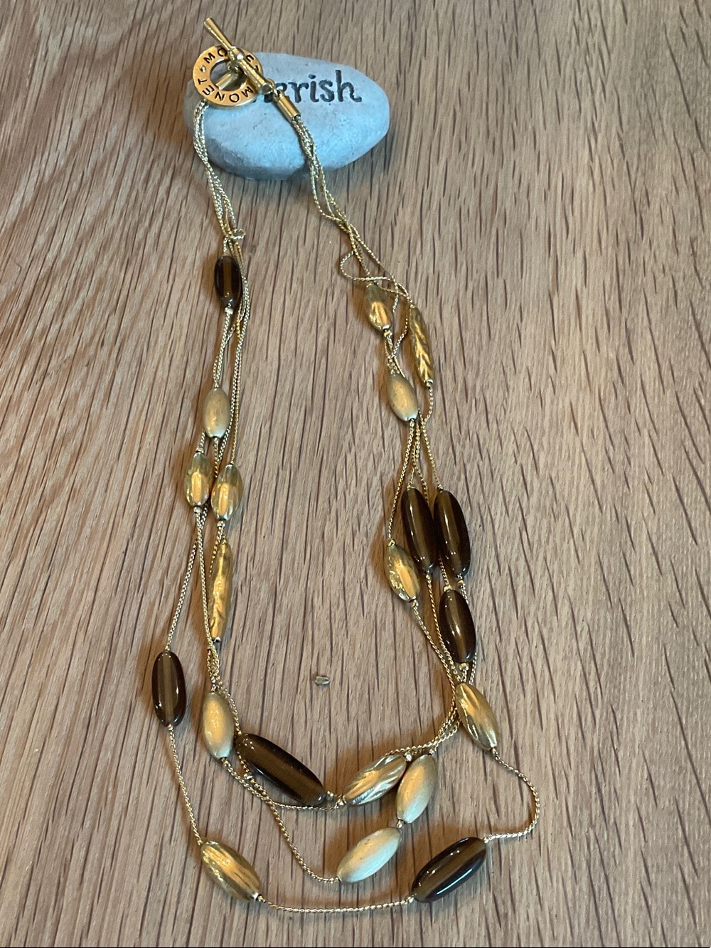 Vintage Monet Gold and Brown Multi-Strand Bead Necklace With Toggle Clasp